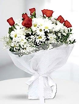 7 Adet Kırmızı Gül ve Papatya Buketi Buketler çiçek gönder