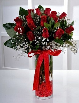 Vazoda 15 Kırmızı Gül Aranjmanı Aranjmanlar çiçek gönder
