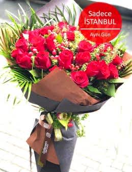 25 Adet Ekvator İri Kafa  Kırmızı Gül Buketi Buketler çiçek gönder